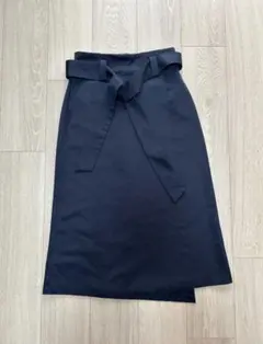 ZARA BASIC ウエストリボン ラップスカート ロングスカート ネイビー