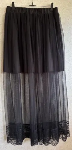【匿名配送】チュール レース ロング スカート 裏地付 0XL