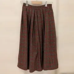 ブラウン系チェック フレアスカート 裏地付き