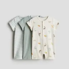 H&M コットンカバーオールパジャマ 3枚セット サイズ60〜70