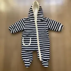 60cm フード付き ロンパース カバーオール ベビー ボーダー