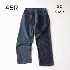 45rpm 藍色パッチワーク 五分袖ブラウス UVスラブ・ギャザーハイネックブラウス5分袖/40代50代からの