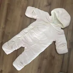 80cm 中綿 フード付き カバーオール アウター 防寒 ピンク