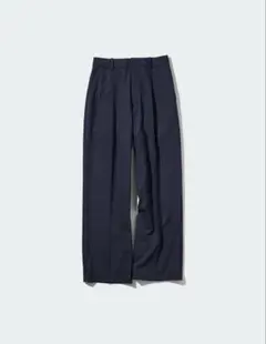 【UNIQLO】【完売】タックワイドパンツ　ネイビー　ストライプ