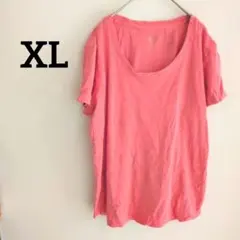 【XL】 半袖 Tシャツ カットソー シンプル 無地 ピンク ゆったり
