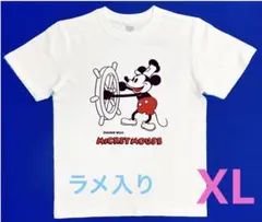 ミッキーマウス　ラメ入りTシャツ白　ロゴ入り　XLサイズ