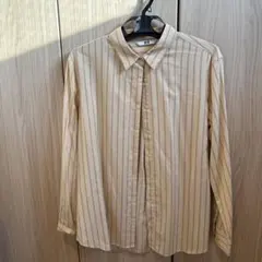 UNIQLO ベージュ ストライプ 長袖シャツ M