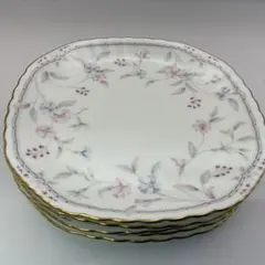 【未使用品】ナルミ　ケーキ皿5枚セット 花柄　金縁