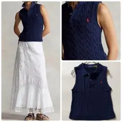 22年製✨ポロラルフローレン ケーブルニットポロ ノースリーブ ポニー XS