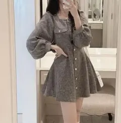 GRL グレー 長袖 ミニワンピース