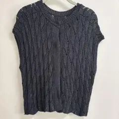 アメリカ古着　アメリカ輸入　透かし編み　黒ニット　半袖ニット　デザイン古着 アメリカ古着 アメリカ輸入 透かし編み 黒ニット 半袖ニット デザイン
