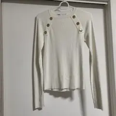 ZARA ホワイト 長袖リブセーター