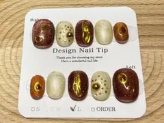 マグネット式のブラウンとゴールドのネイルチップ即購入OK サイズ03247
