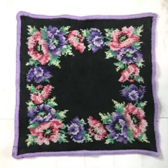 FEILER フェイラー フラワーモチーフ タオルハンカチ 黒 ドイツ製