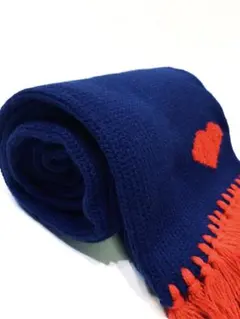 【匿名配送】新品❤️おしゃれ ハンドメイドマフラー 無地ハート柄 ネイビー＆レッド