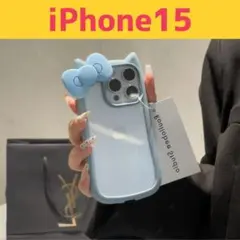 iPhone15 スマホケース 猫耳 リボン 可愛い 推し活 ブルー 韓国