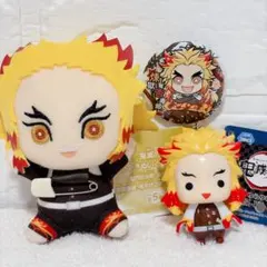 美品✨鬼滅の刃 煉獄杏寿郎 くっつきぬいぐるみバッジ 缶バッジ セット