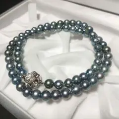 美品✨あこや　パール　本真珠　ネックレス　6.4mm　シルバー金具　ブルーグレー
