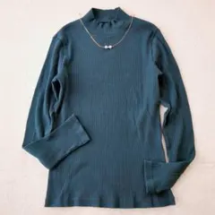 ユニクロ◇リブトップス カットソー ハイネック トップス グリーン M
