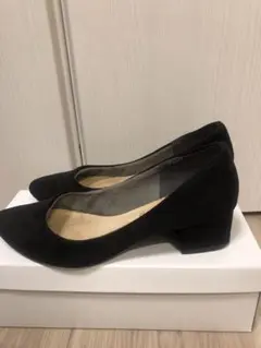 最安値　スエード黒（本革）ローパンプス23cm