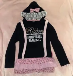 平成女児古着y2k♡リボンレースフード薄手パーカー