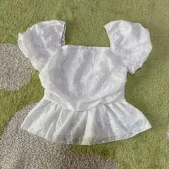 SHEIN ホワイト フリル パフスリーブ ブラウス L