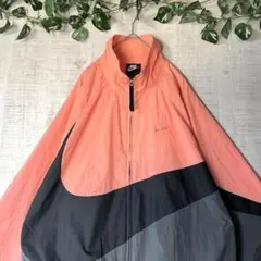 NIKEナイキ ナイロンジャケット スウォッシュ 配色 刺繍 ピンク グレー L