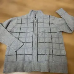 グレー チェック柄 フルジップカーディガン
