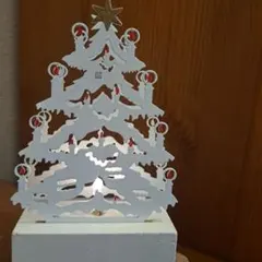 木製 クリスマスツリー 小さなライト付き 置物 ホワイト