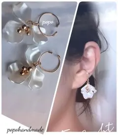 1797.再販newハンドメイド　大人パールフラワー　イヤーカフ　2個セット
