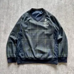 23区ゴルフ リバーシブル Vネック ブルゾン L 紺 チェック 訳あり テック