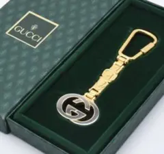 美品 グッチ インターロッキング ゴールド シルバー ダブルGロゴ キーリング