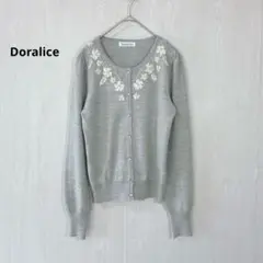 Doralice 花 刺繍 カーディガン 長袖 グレー 羽織り 秋 【38】M