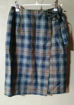 日本製 Loch Lomond ラップスカート 青系チェック 60-88