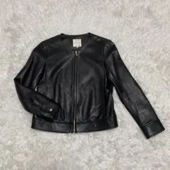 美品　組曲　小さいサイズ　S2 レザージャケット　ノーカラー ブラック　黒