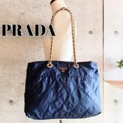 良品 オールドプラダ ナイロン チェーン ショルダーバッグ 鞄 レディースメンズ