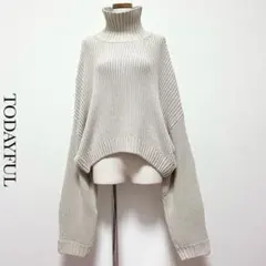 送料無料 美品 トゥデイフル ボリューム袖 編み コットン ニット プルオーバー