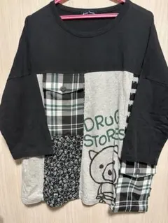 パッチワーク 七分袖Tシャツ DRUG STORES