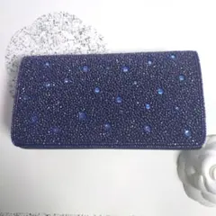 濃紺手縫いビーズ装飾クラッチバッグ