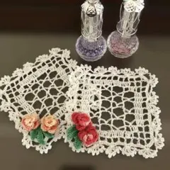 ハンドメイドレース編みコースター　薔薇　　2枚セット