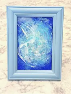 原画　葉書サイズ　青　ブルー　ミニアート　テクスチャーアート　現代アート