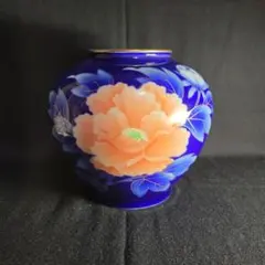 深川製磁　瑠璃金彩牡丹　花瓶