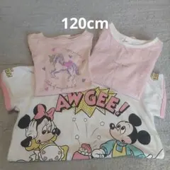ユニコーン、ミッキーミニー、ストライプのピンク系Tシャツ３点セット