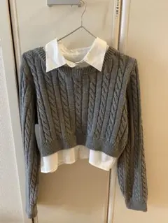 INGNI グレー ケーブルニット クロップドセーター