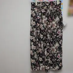 花柄 ワイドパンツ ブラック Lサイズ