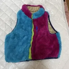 90サイズ★2Way ダウンジャケット　ボア　ベージュブラウン　カラフル　袖なし