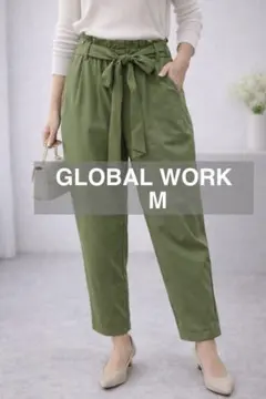 GLOBAL WORKオリーブグリーン カジュアルパンツ リボン付き