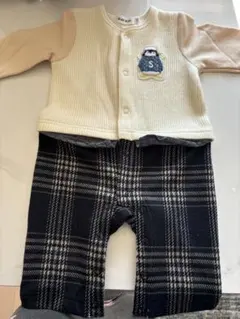 SLAP SLIP【アイボリー カーディガンとネイビー チェックパンツ セット】