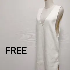 FREE　Vネック　ノースリーブワンピース　サイドスリット　フリース地　2174