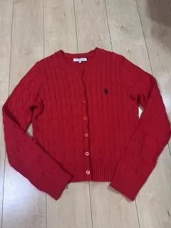 U.S. POLO ASSN. ケーブルニットカーディガン M レッド
